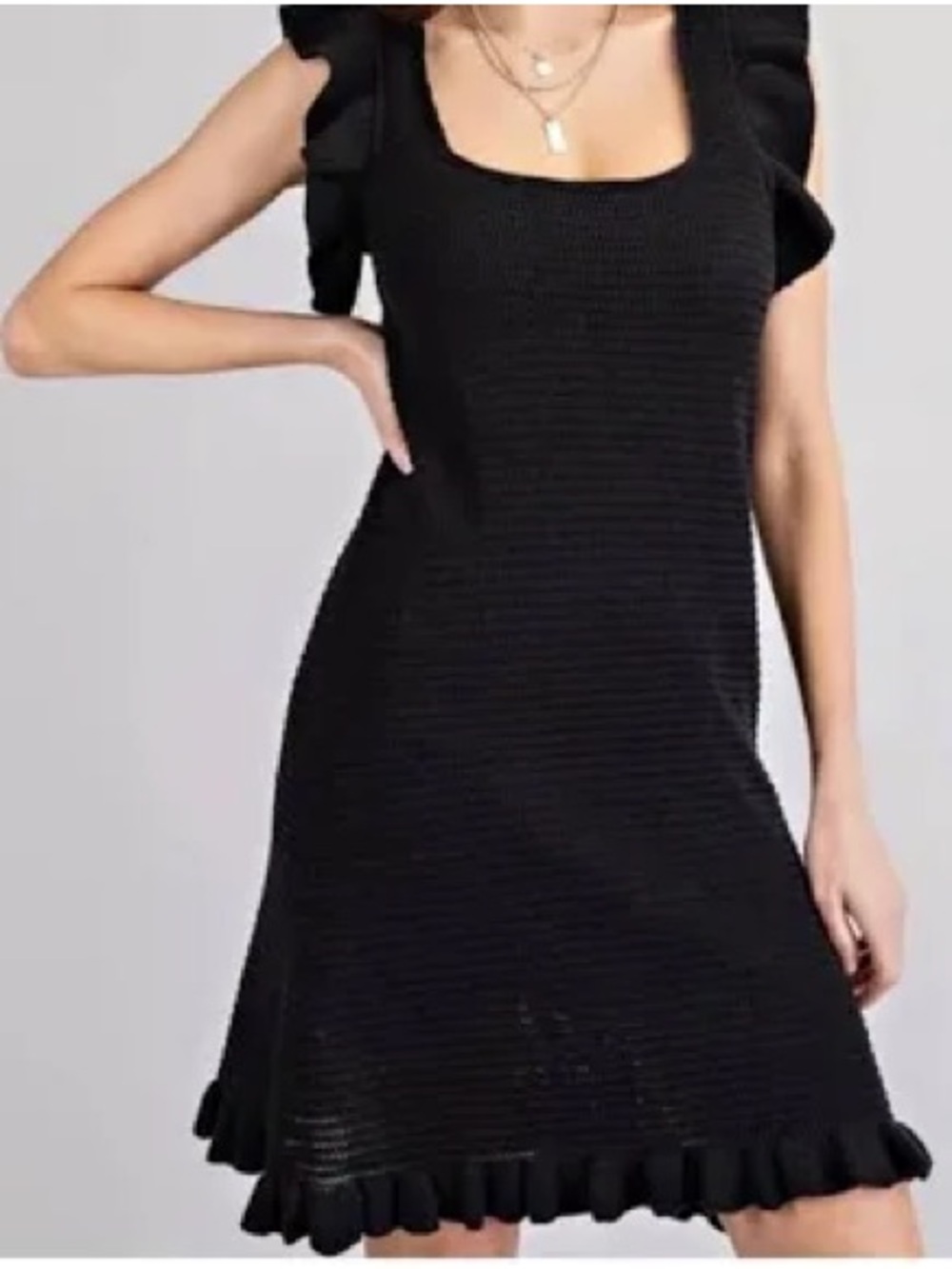 Revolve House of Harlow 1960 Black Ruffle-Trim Knit Midi Cocktail Dress